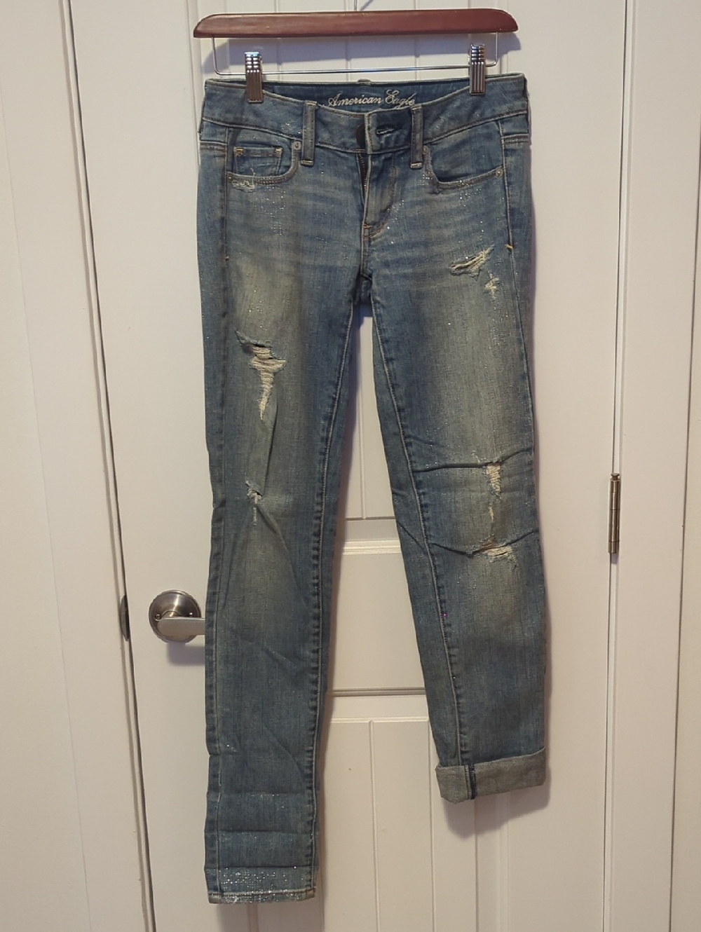 American Eagle Outfitters Women's Glitter Distressed Jeans